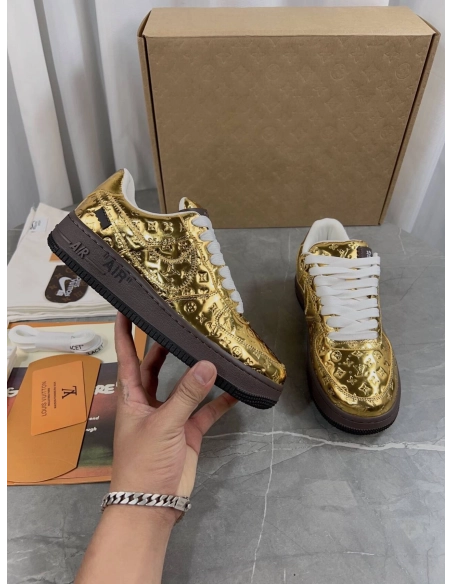 Louis Vuitton x Air Force 1 Low Metallic Gold,NIKE AIR FORCE,NIKE SHOES Reps
