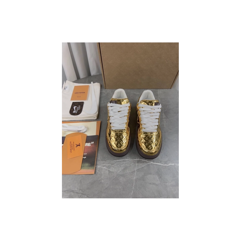 Louis Vuitton x Air Force 1 Low Metallic Gold,NIKE AIR FORCE,NIKE SHOES Reps
