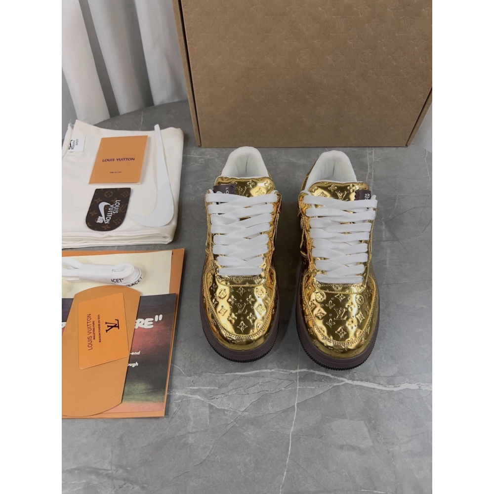 Louis Vuitton x Air Force 1 Low Metallic Gold,NIKE AIR FORCE,NIKE SHOES Reps