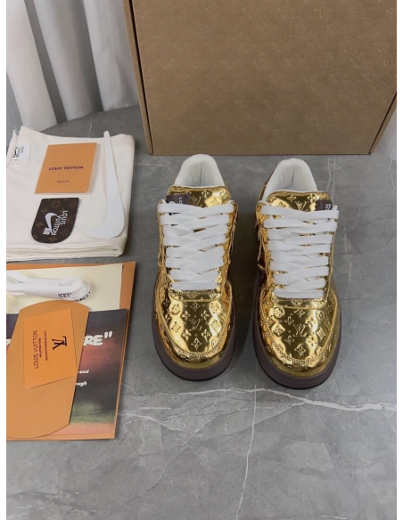 Louis Vuitton x Air Force 1 Low Metallic Gold,NIKE AIR FORCE,NIKE SHOES Reps