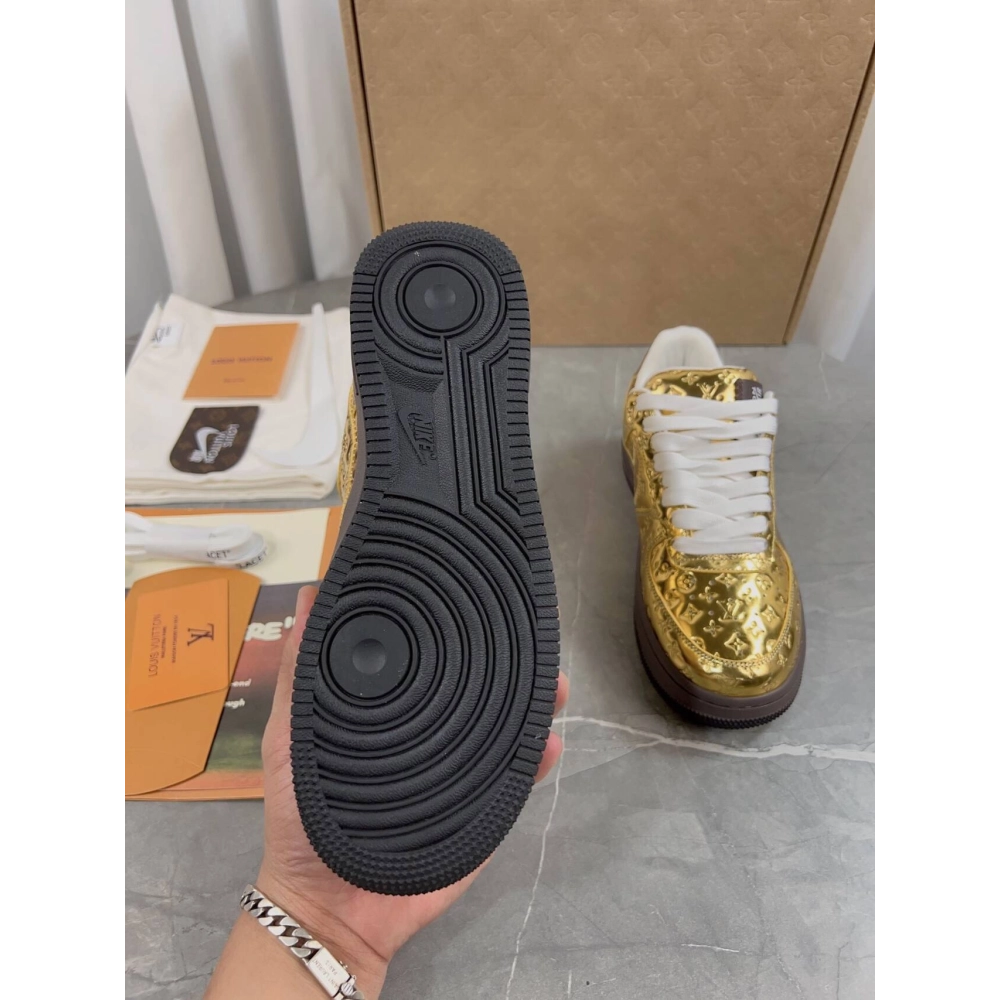 Louis Vuitton x Air Force 1 Low Metallic Gold,NIKE AIR FORCE,NIKE SHOES Reps