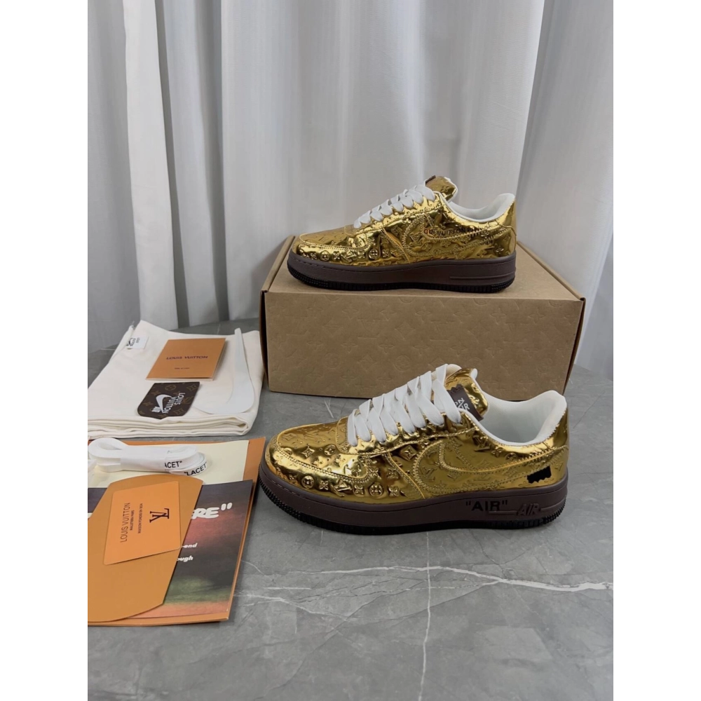Louis Vuitton x Air Force 1 Low Metallic Gold,NIKE AIR FORCE,NIKE SHOES Reps