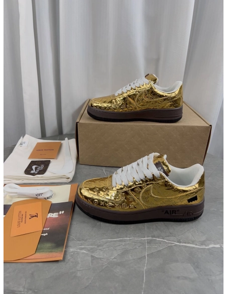 Louis Vuitton x Air Force 1 Low Metallic Gold,NIKE AIR FORCE,NIKE SHOES Reps