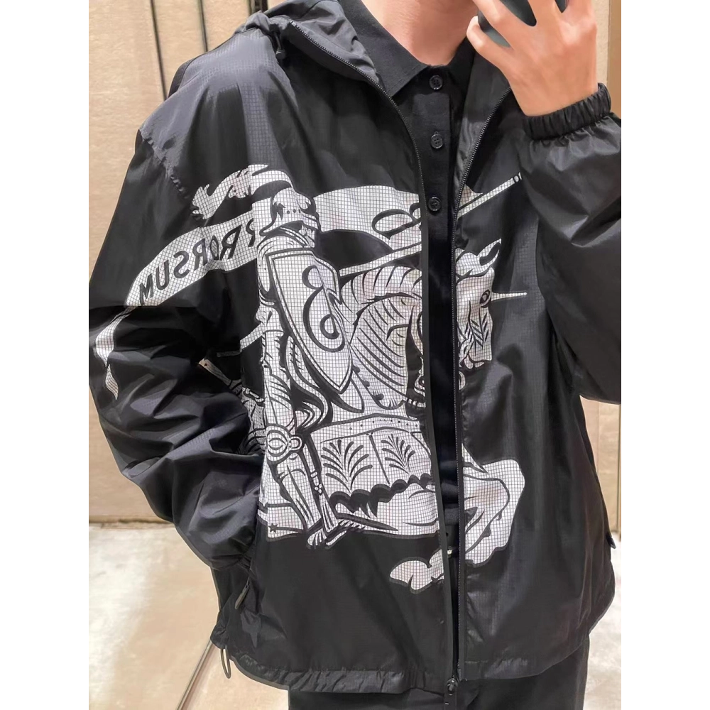 Burberry Equestrian Rider Logo Nylon Jacket,Burberry