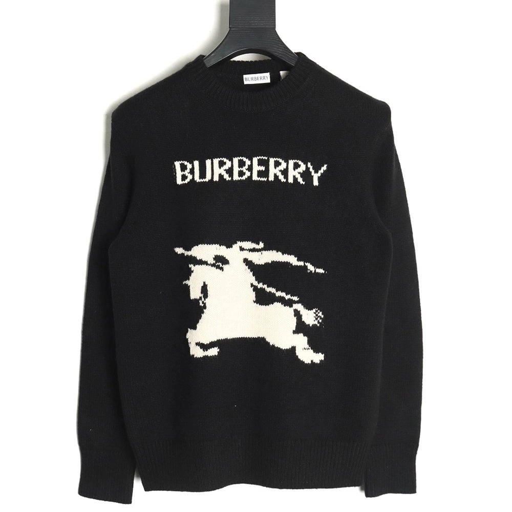 Burberry Equestrian Knight Logo Cashmere Blend Crew Neck Sweater TSK1,Burberry