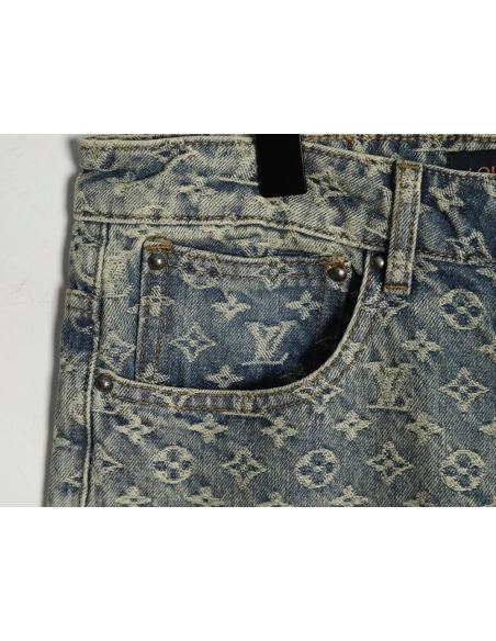 Louis Vuitton all-over jacquard straight washed denim trousers,Louis Vuitton