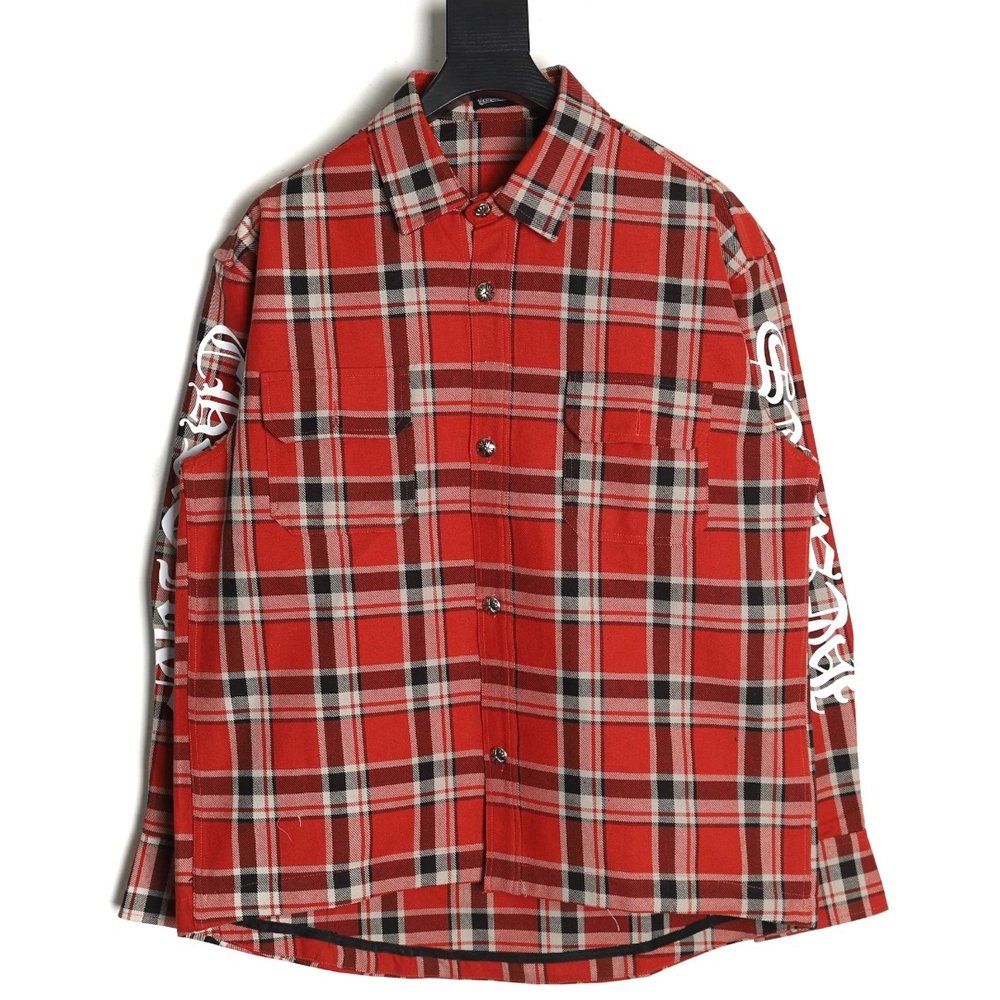 Chrome Hearts Striped Plaid Stitching Silver Button Cardigan Shirt,Chrome Hearts