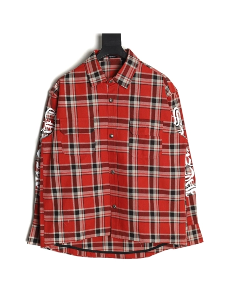 Chrome Hearts Striped Plaid Stitching Silver Button Cardigan Shirt,Chrome Hearts