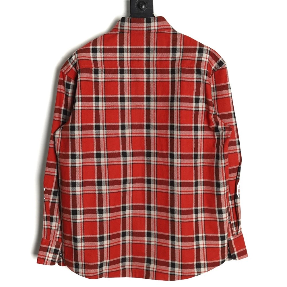 Chrome Hearts Striped Plaid Stitching Silver Button Cardigan Shirt,Chrome Hearts