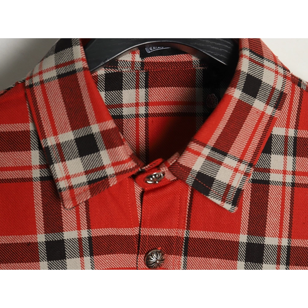 Chrome Hearts Striped Plaid Stitching Silver Button Cardigan Shirt,Chrome Hearts