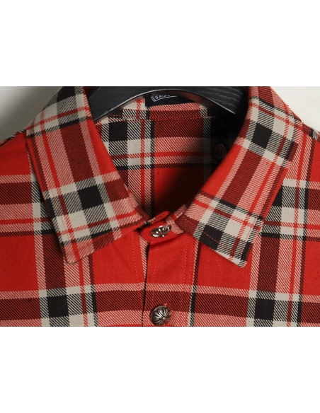 Chrome Hearts Striped Plaid Stitching Silver Button Cardigan Shirt,Chrome Hearts