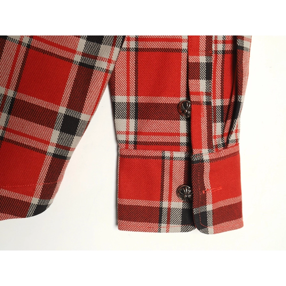 Chrome Hearts Striped Plaid Stitching Silver Button Cardigan Shirt,Chrome Hearts