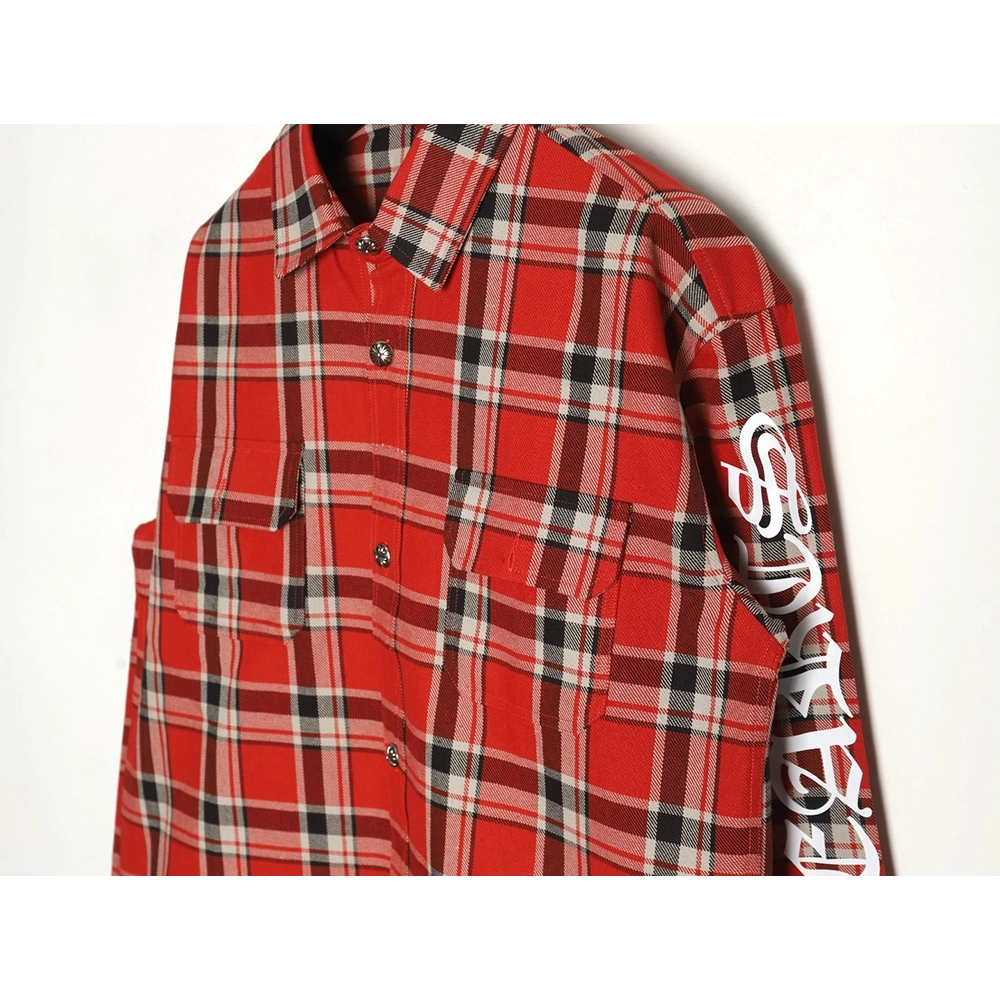 Chrome Hearts Striped Plaid Stitching Silver Button Cardigan Shirt,Chrome Hearts