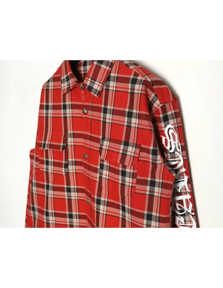 Chrome Hearts Striped Plaid Stitching Silver Button Cardigan Shirt,Chrome Hearts