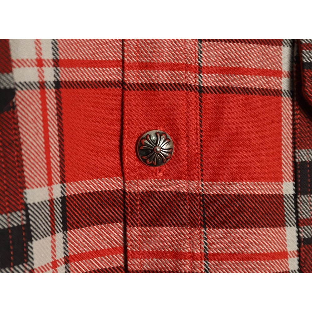 Chrome Hearts Striped Plaid Stitching Silver Button Cardigan Shirt,Chrome Hearts