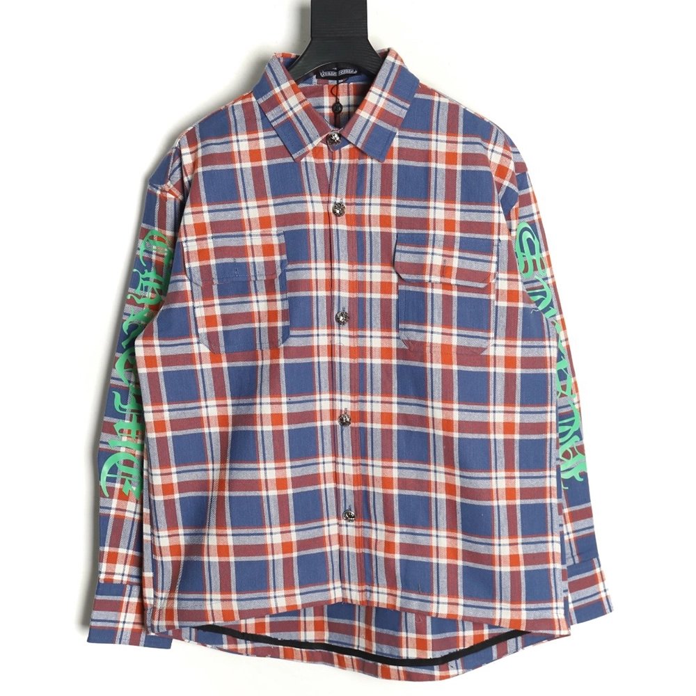 Chrome Hearts Striped Plaid Stitching Silver Button Cardigan Shirt TSK1,Chrome Hearts