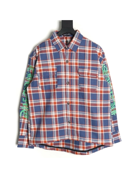Chrome Hearts Striped Plaid Stitching Silver Button Cardigan Shirt TSK1,Chrome Hearts