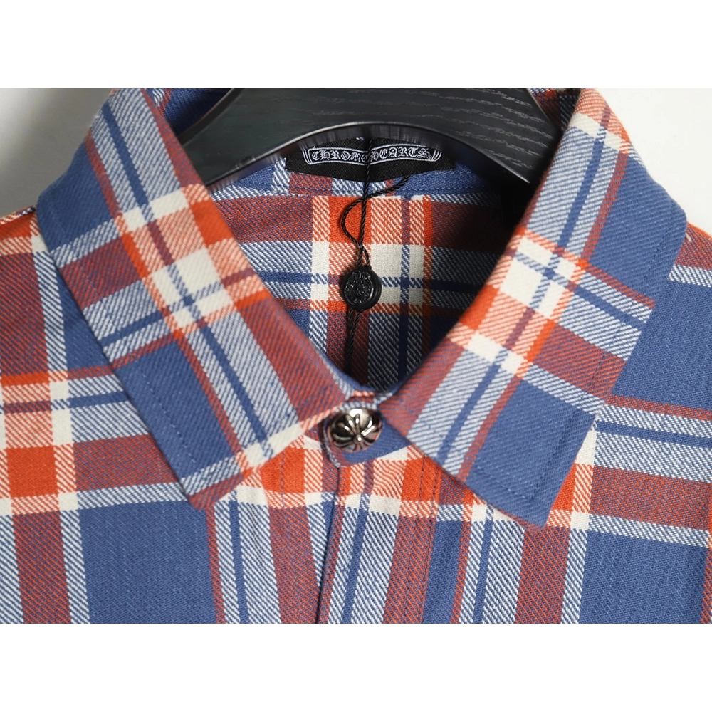 Chrome Hearts Striped Plaid Stitching Silver Button Cardigan Shirt TSK1,Chrome Hearts