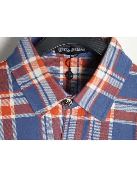 Chrome Hearts Striped Plaid Stitching Silver Button Cardigan Shirt TSK1,Chrome Hearts
