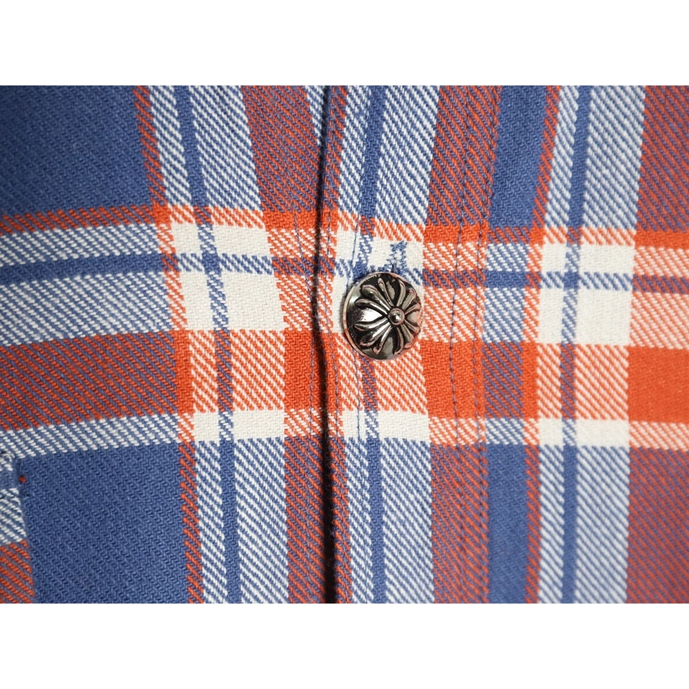 Chrome Hearts Striped Plaid Stitching Silver Button Cardigan Shirt TSK1,Chrome Hearts