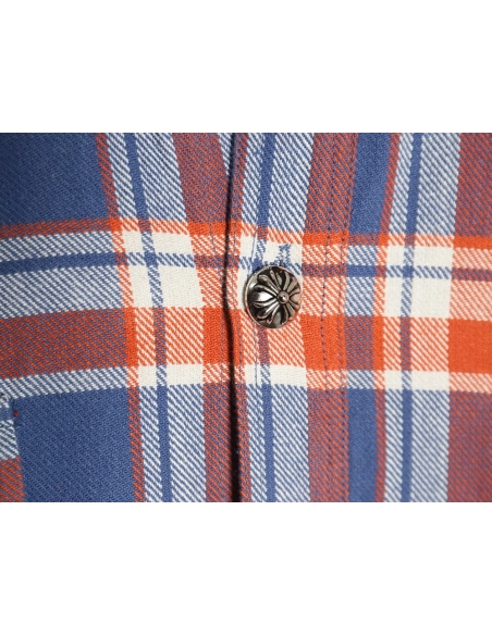 Chrome Hearts Striped Plaid Stitching Silver Button Cardigan Shirt TSK1,Chrome Hearts