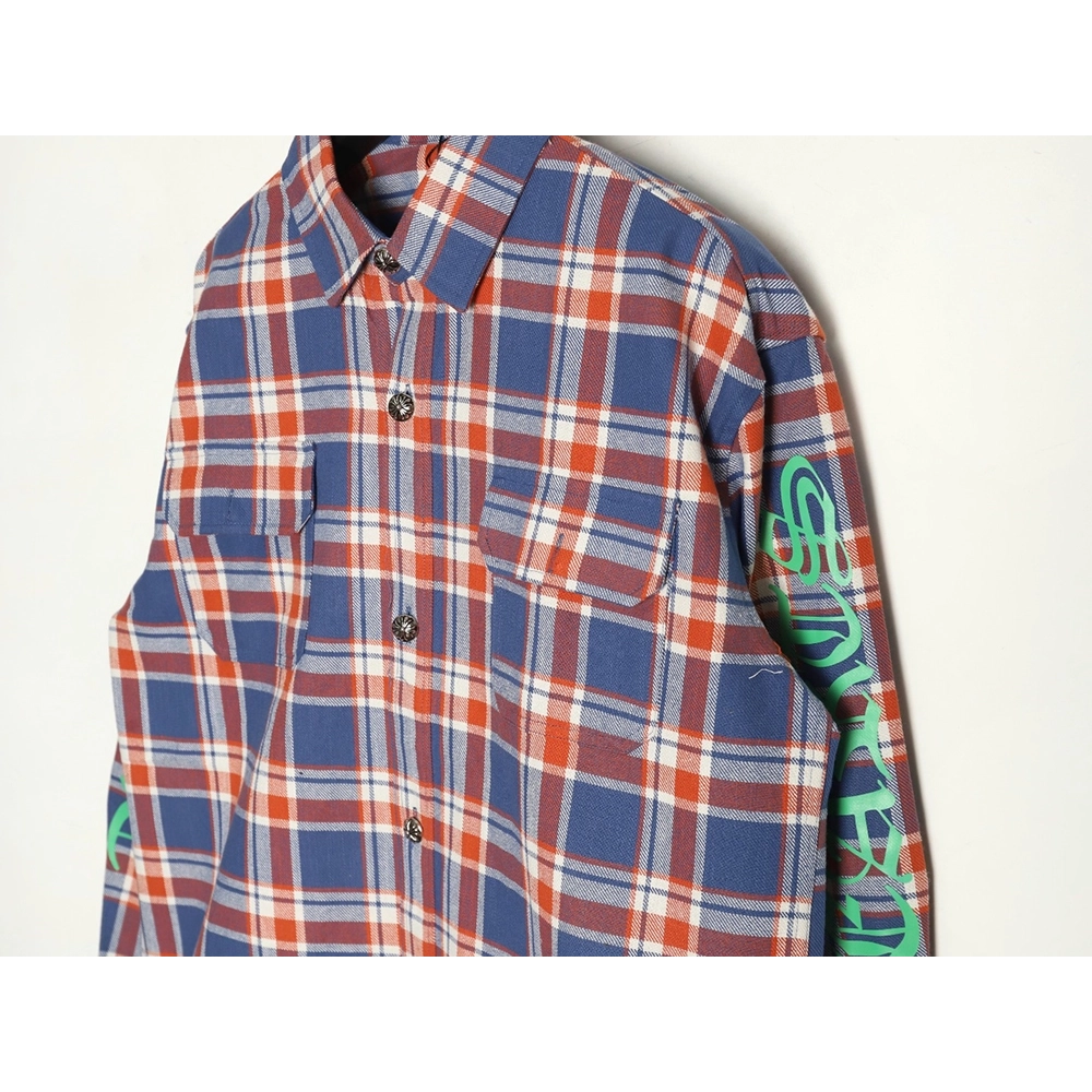 Chrome Hearts Striped Plaid Stitching Silver Button Cardigan Shirt TSK1,Chrome Hearts