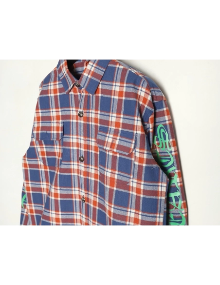 Chrome Hearts Striped Plaid Stitching Silver Button Cardigan Shirt TSK1,Chrome Hearts