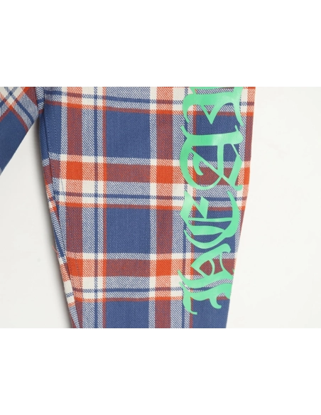 Chrome Hearts Striped Plaid Stitching Silver Button Cardigan Shirt TSK1,Chrome Hearts