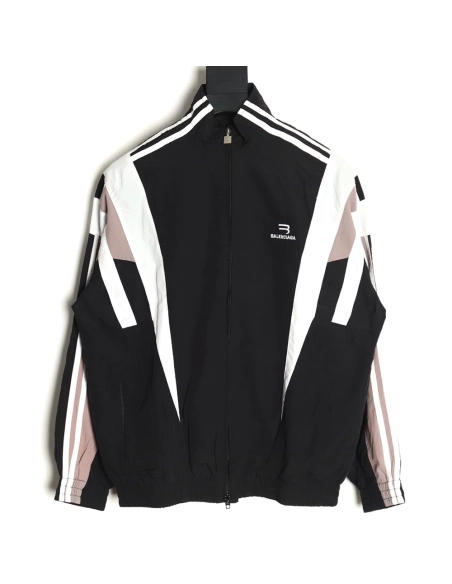 Balenciaga double hook embroidery color block stand collar jacket,Balenciaga
