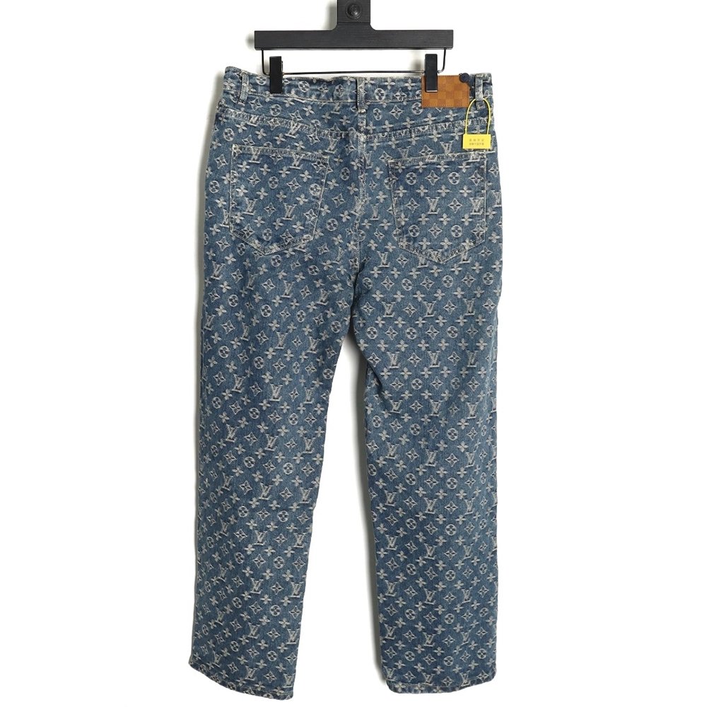 Louis Vuitton washed blue jeans with all-over print and side straps,Louis Vuitton