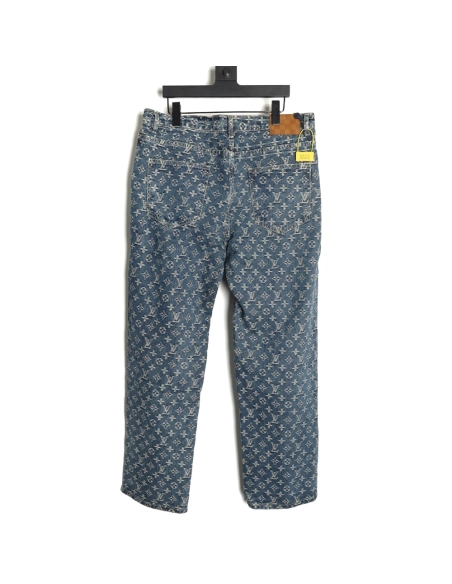 Louis Vuitton washed blue jeans with all-over print and side straps,Louis Vuitton