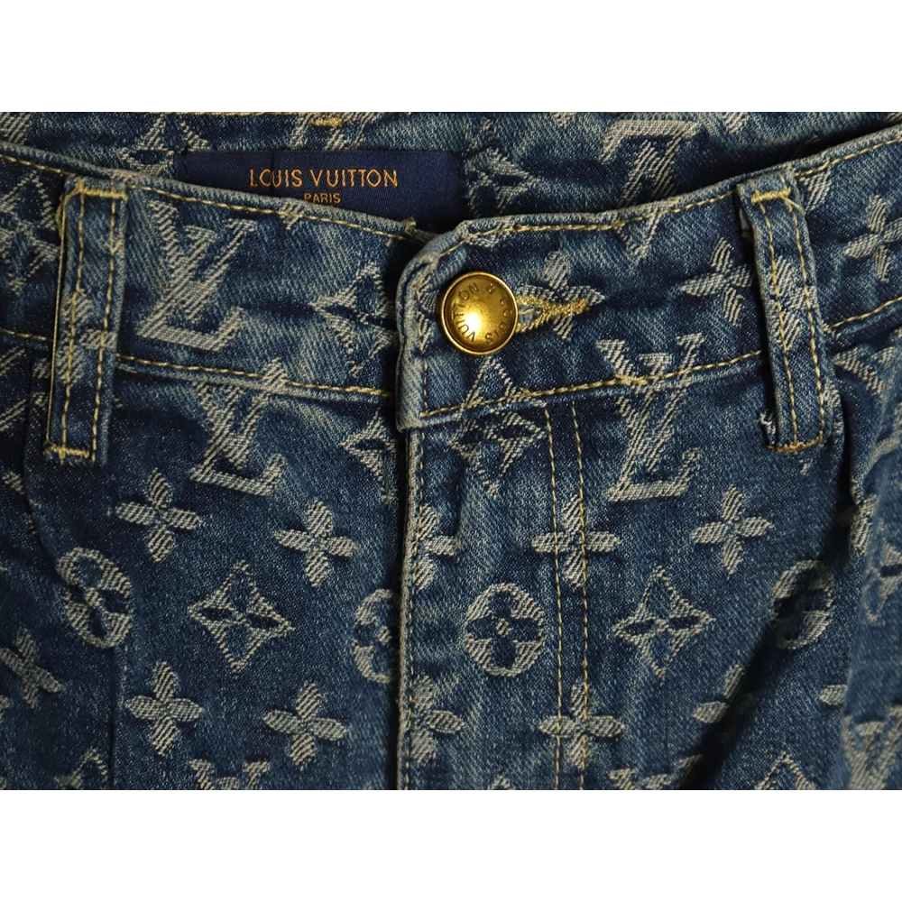 Louis Vuitton washed blue jeans with all-over print and side straps,Louis Vuitton