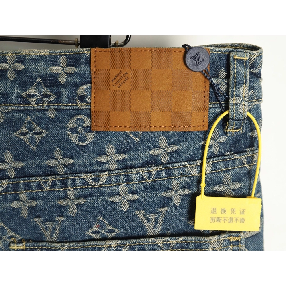 Louis Vuitton washed blue jeans with all-over print and side straps,Louis Vuitton