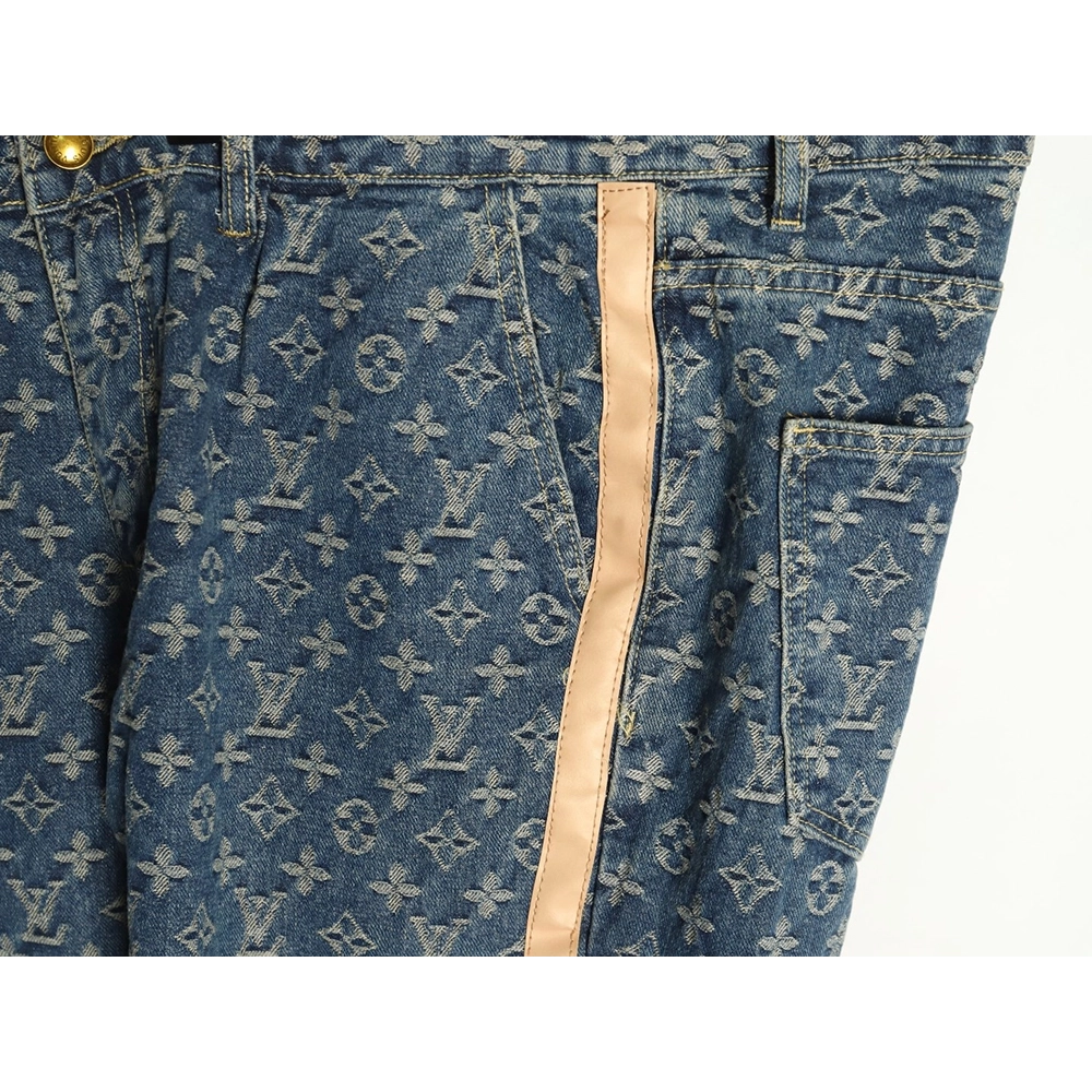 Louis Vuitton washed blue jeans with all-over print and side straps,Louis Vuitton