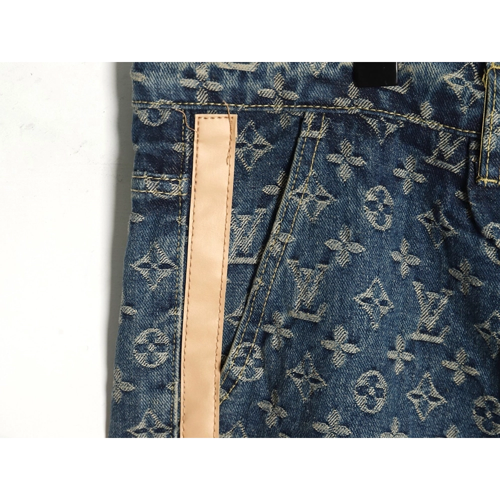 Louis Vuitton washed blue jeans with all-over print and side straps,Louis Vuitton