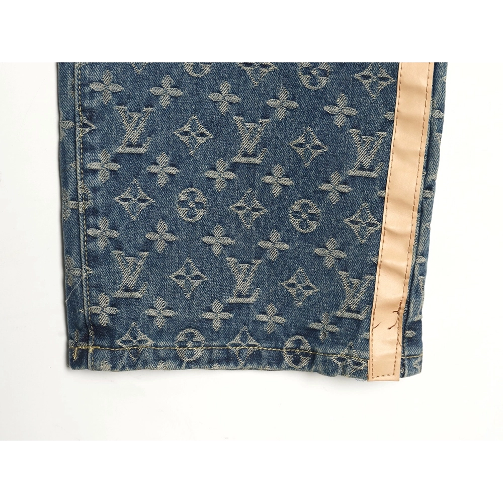 Louis Vuitton washed blue jeans with all-over print and side straps,Louis Vuitton