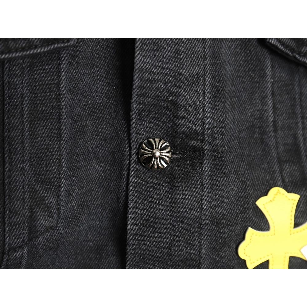 Chrome Hearts yellow and white leather cross denim jacket coat,Chrome Hearts