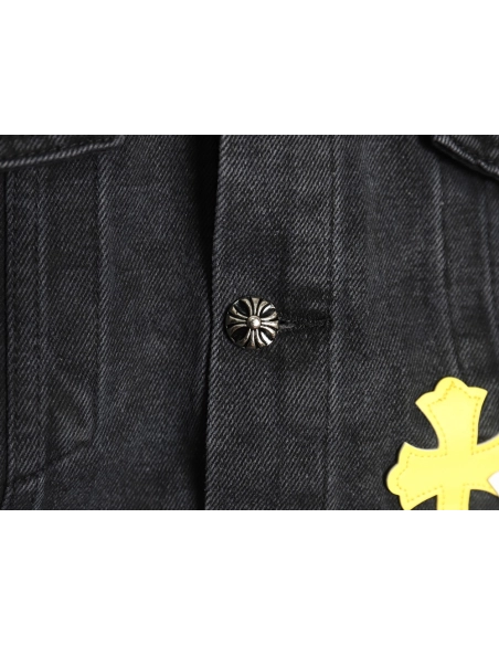 Chrome Hearts yellow and white leather cross denim jacket coat,Chrome Hearts