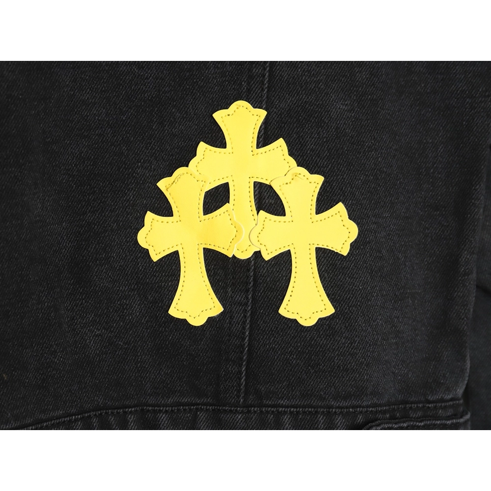 Chrome Hearts yellow and white leather cross denim jacket coat,Chrome Hearts