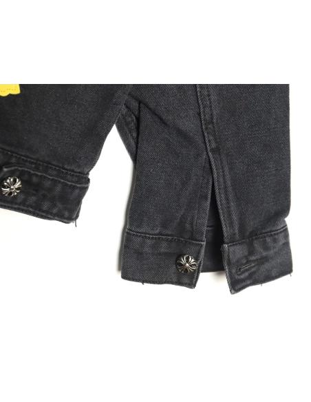 Chrome Hearts yellow and white leather cross denim jacket coat,Chrome Hearts