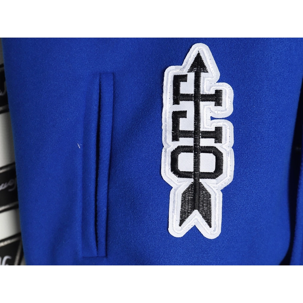 Off-White blue and white patchwork baseball jacket,Off White