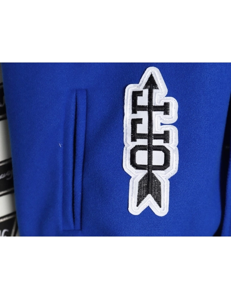 Off-White blue and white patchwork baseball jacket,Off White