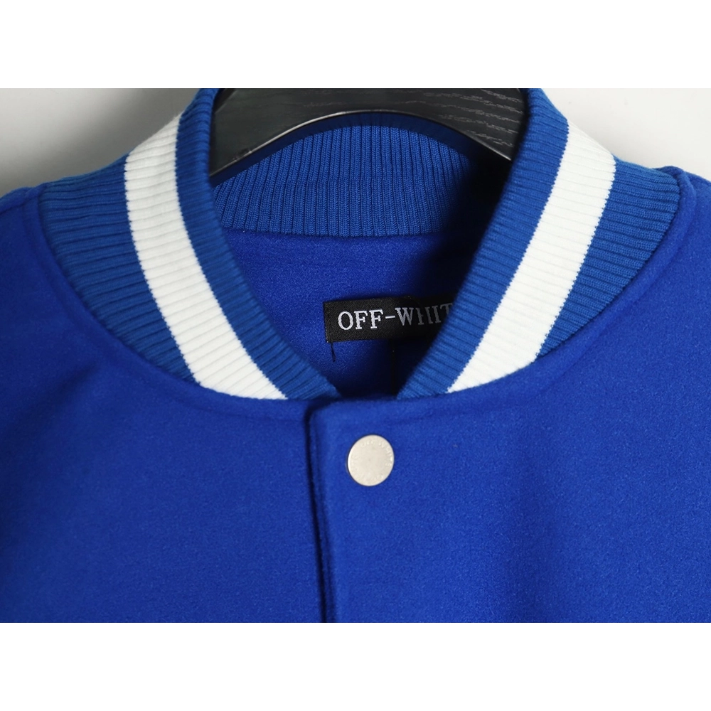 Off-White blue and white patchwork baseball jacket,Off White
