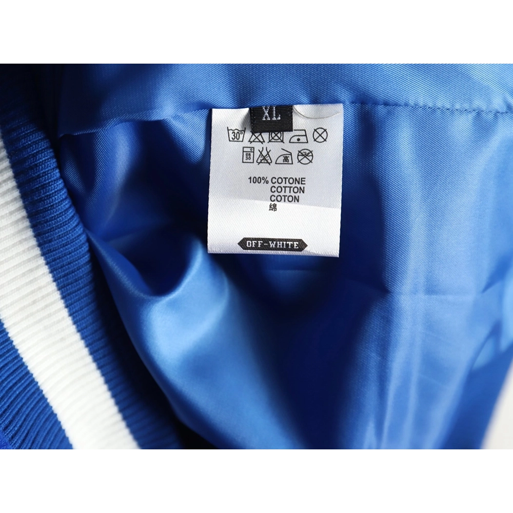 Off-White blue and white patchwork baseball jacket,Off White
