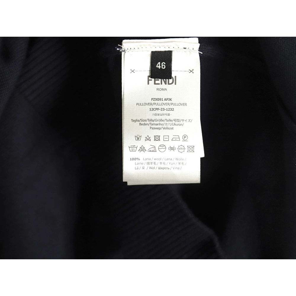 Fendi Embossed Pocket Navy Crew Neck Sweater,Fendi