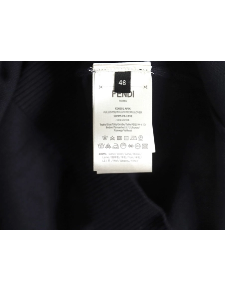 Fendi Embossed Pocket Navy Crew Neck Sweater,Fendi