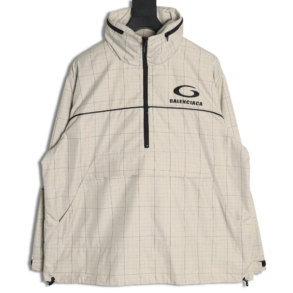 Balenciaga embroidered stand collar half-zip checked jacket,Balenciaga