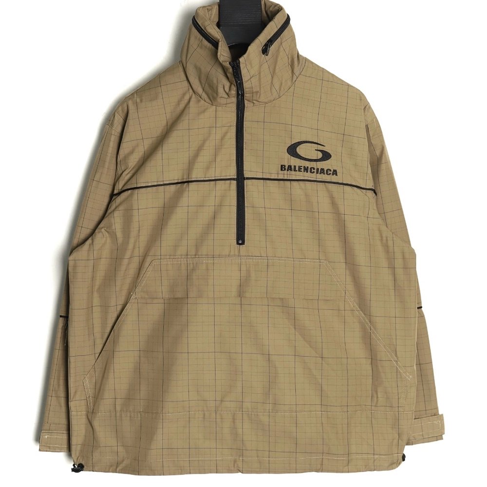 Balenciaga embroidered stand collar half-zip checked jacket TSK1,Balenciaga