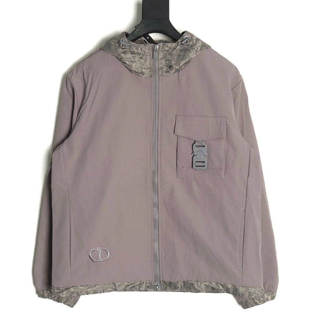 Dior patchwork letter embroidery hooded trench coat,Dior