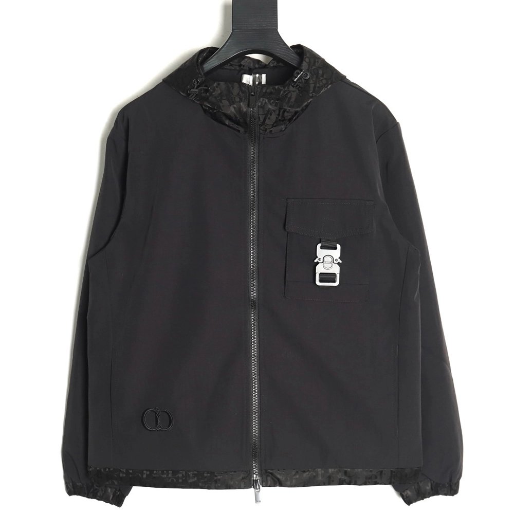 Dior patchwork letter embroidery hooded trench coat TSK1,Dior